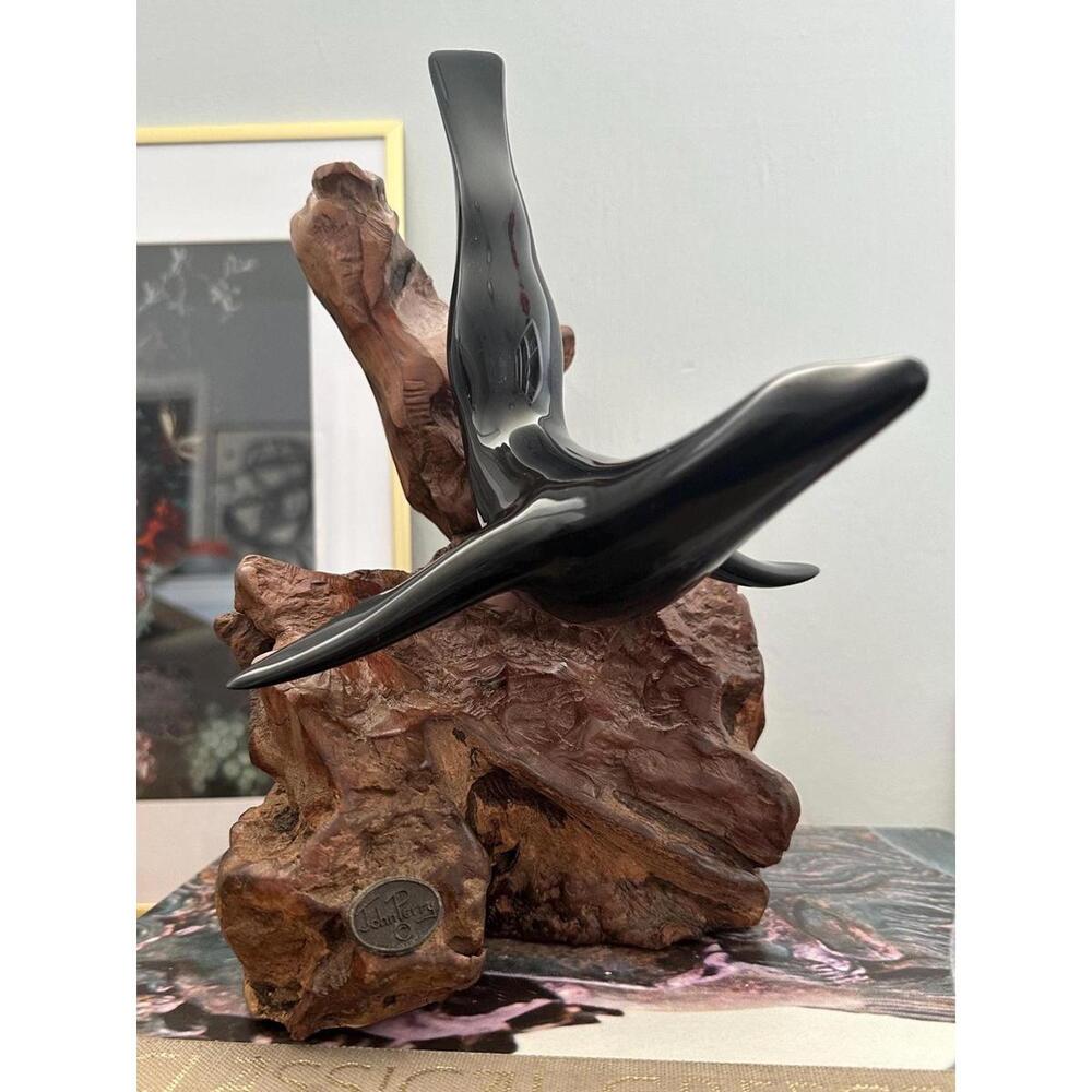 Large John Perry Studio Black Seal Burl Wood Art Sculpture Ocean - Picture 3 of 6